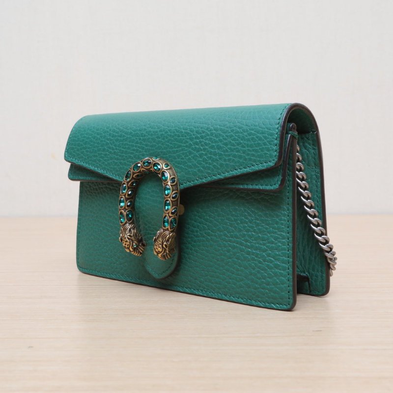 GUCCI Dionysus酒神超Mini16.5翡翠綠牛皮鑽扣肩背包-2