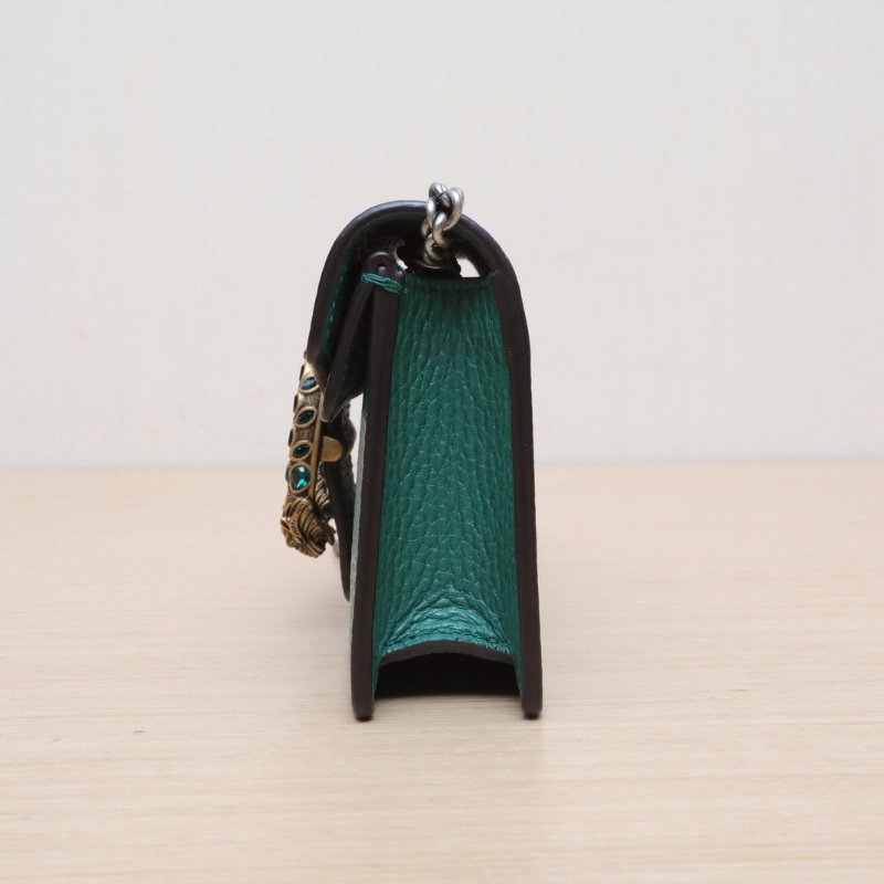 GUCCI Dionysus酒神超Mini16.5翡翠綠牛皮鑽扣肩背包-3