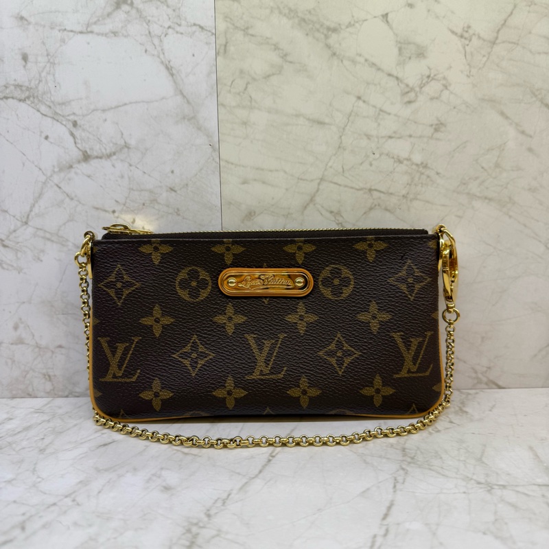 LV 老花金邊鍊條手拿包-0