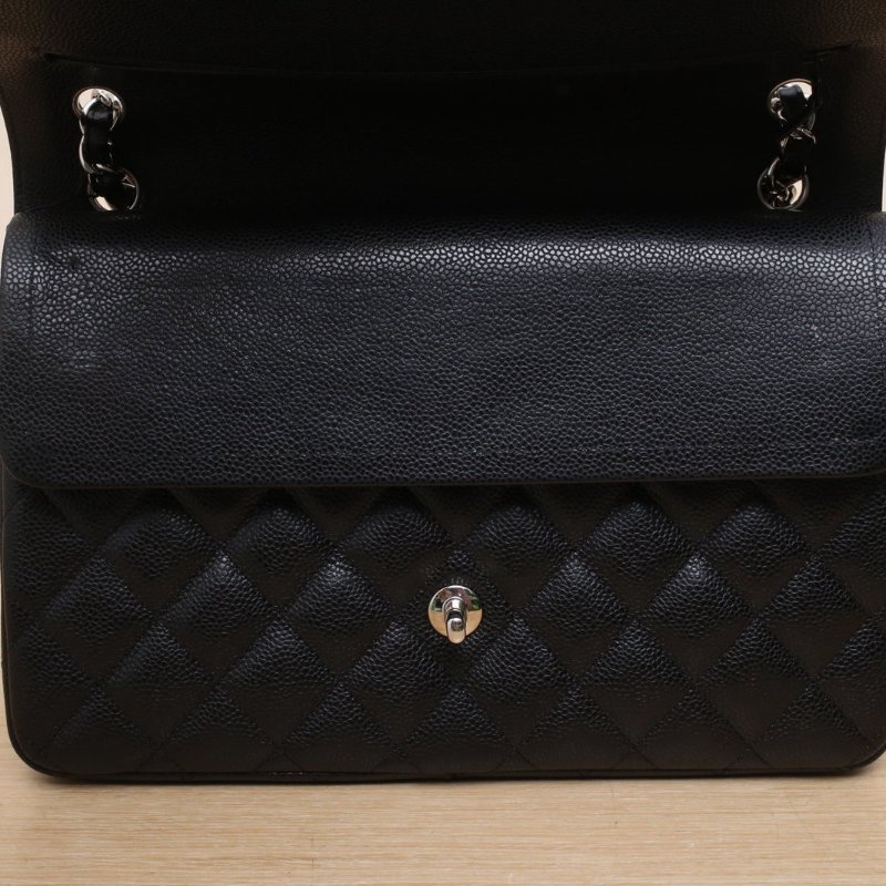 CHANEL CF口蓋包JUMBO30黑色荔枝牛皮19開銀扣肩背包-2