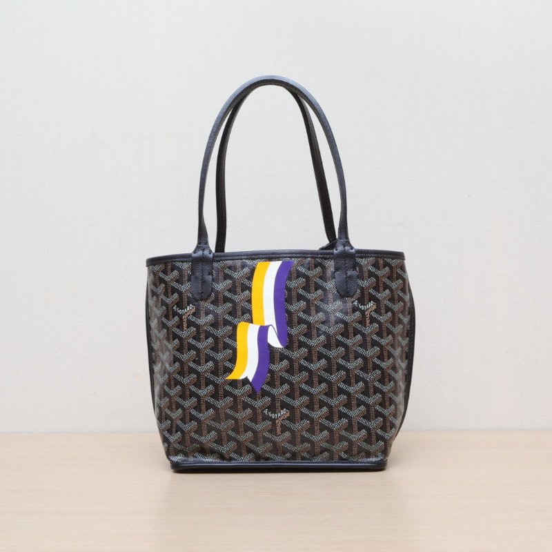 GOYARD Anjou雙面購物袋Mini20黑色牛皮/PVC銀扣肩背包-0