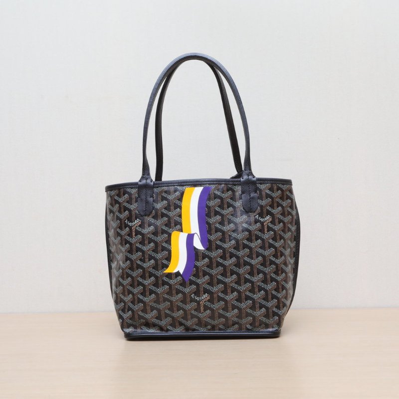 GOYARD Anjou雙面購物袋Mini20黑色牛皮/PVC銀扣肩背包-1