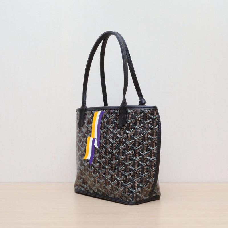 GOYARD Anjou雙面購物袋Mini20黑色牛皮/PVC銀扣肩背包-4