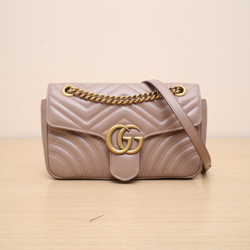 GUCCI GGMarmont肩背包小號26豆沙粉牛皮金扣肩背包-1