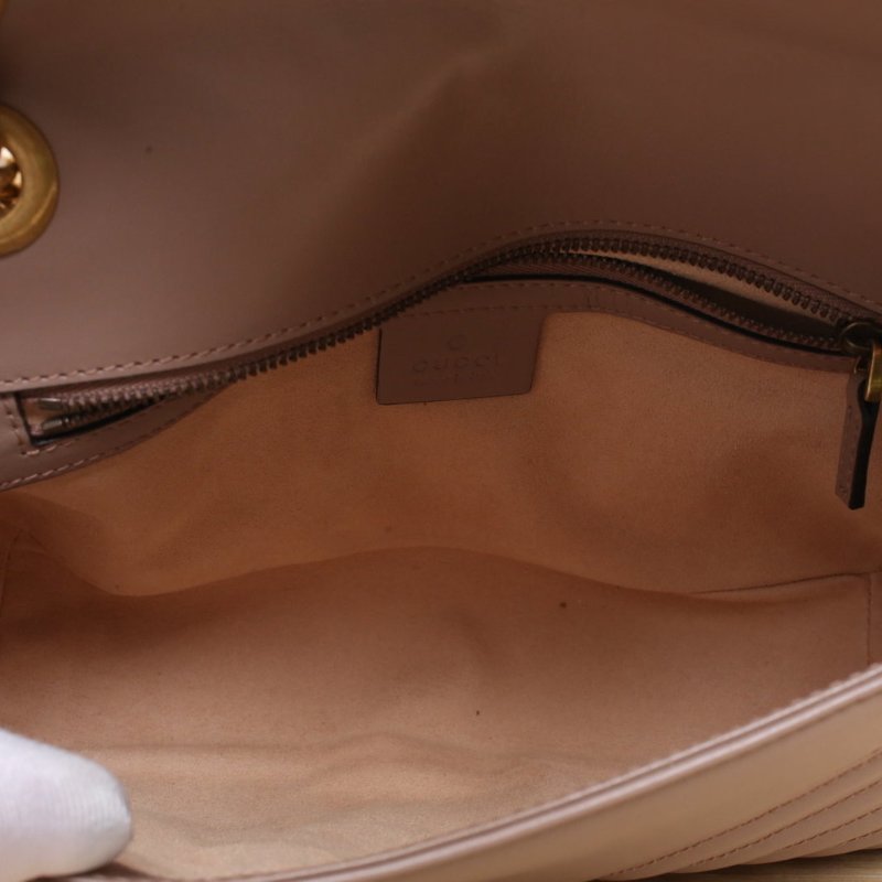 GUCCI GGMarmont肩背包小號26豆沙粉牛皮金扣肩背包-3