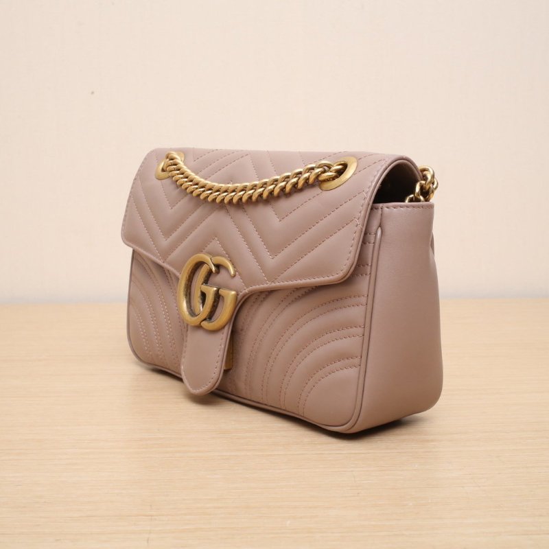 GUCCI GGMarmont肩背包小號26豆沙粉牛皮金扣肩背包-4