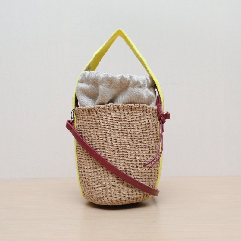 CHLOE 拼色草編菜籃子小水桶手提斜挎包肩背包-0