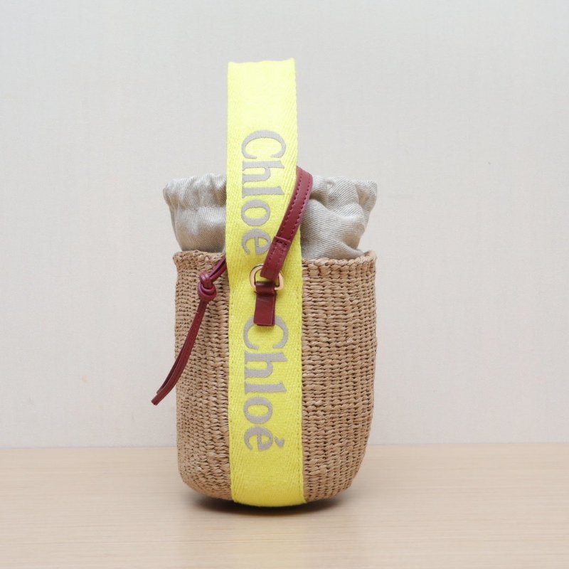 CHLOE 拼色草編菜籃子小水桶手提斜挎包肩背包-4