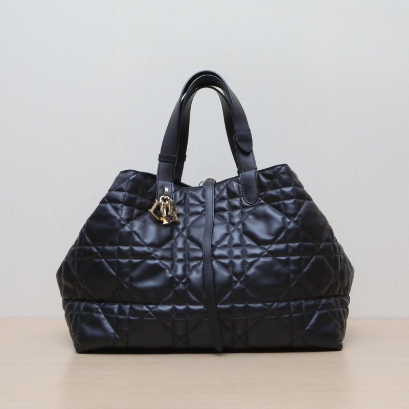 DIOR Toujours手提單肩包大號37黑色牛皮淺金扣2023肩背包-1