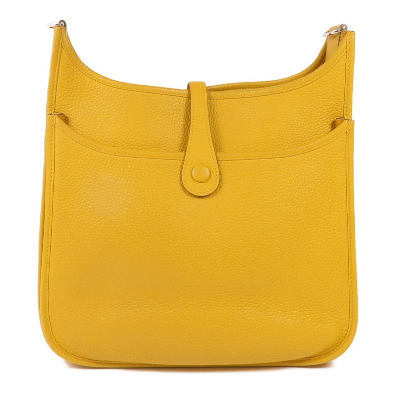 HERMES Clemence皮革Evelyne PM銀扣肩背袋Jaune Ambre-1