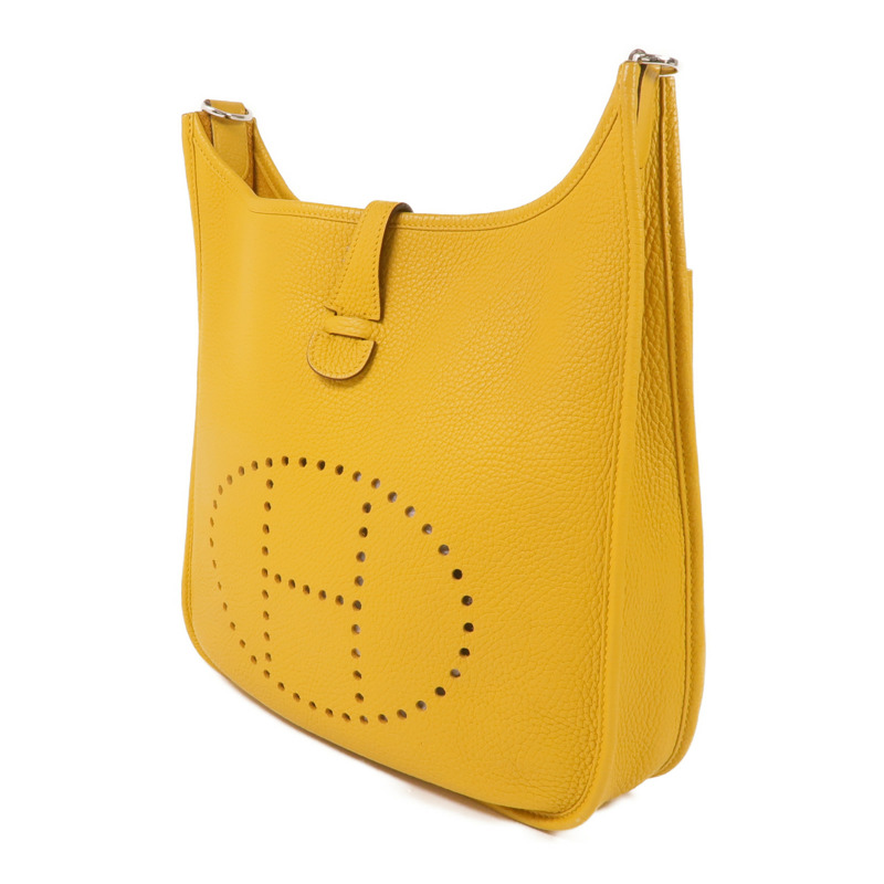 HERMES Clemence皮革Evelyne PM銀扣肩背袋Jaune Ambre-2