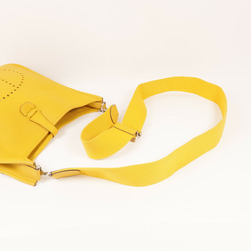 HERMES Clemence皮革Evelyne PM銀扣肩背袋Jaune Ambre-4