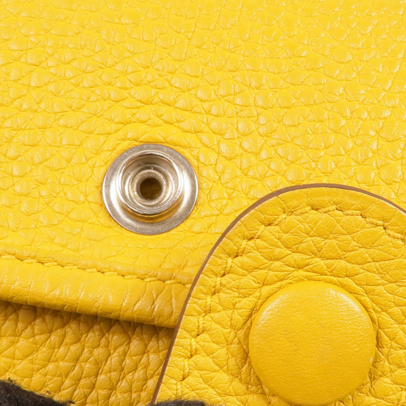 HERMES Clemence皮革Evelyne PM銀扣肩背袋Jaune Ambre-10