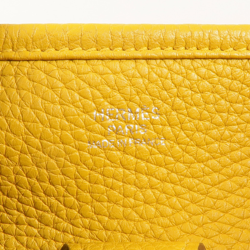 HERMES Clemence皮革Evelyne PM銀扣肩背袋Jaune Ambre-11