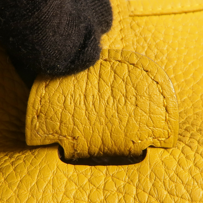 HERMES Clemence皮革Evelyne PM銀扣肩背袋Jaune Ambre-12