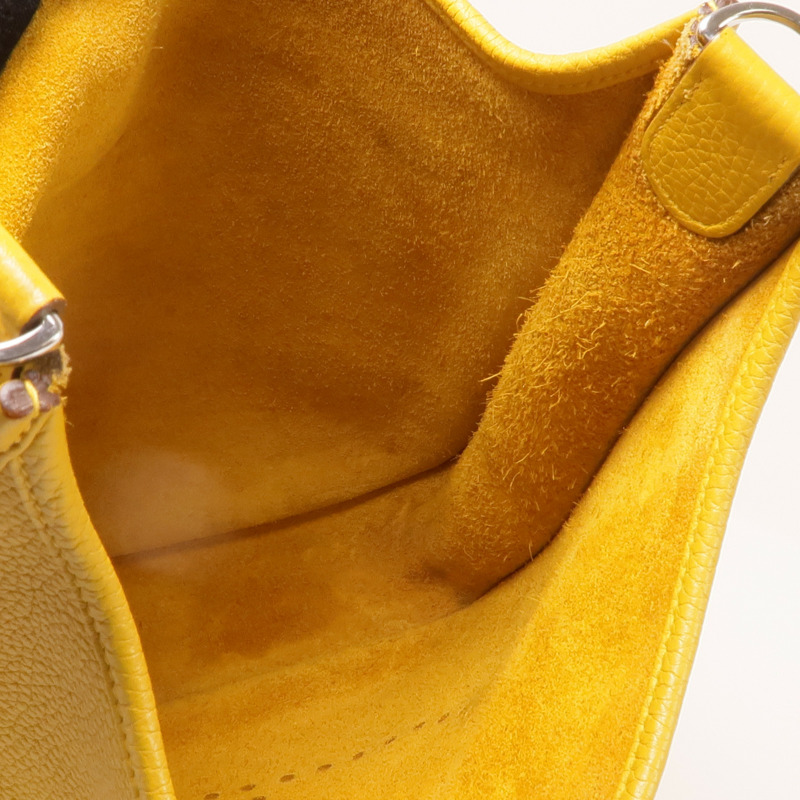 HERMES Clemence皮革Evelyne PM銀扣肩背袋Jaune Ambre-13