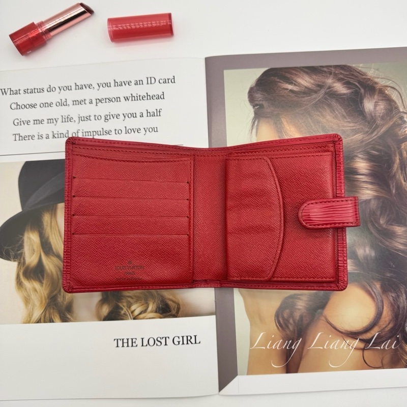 Louis Vuitton 經典EPI牛皮水波紋對折扣式紅色短夾-5