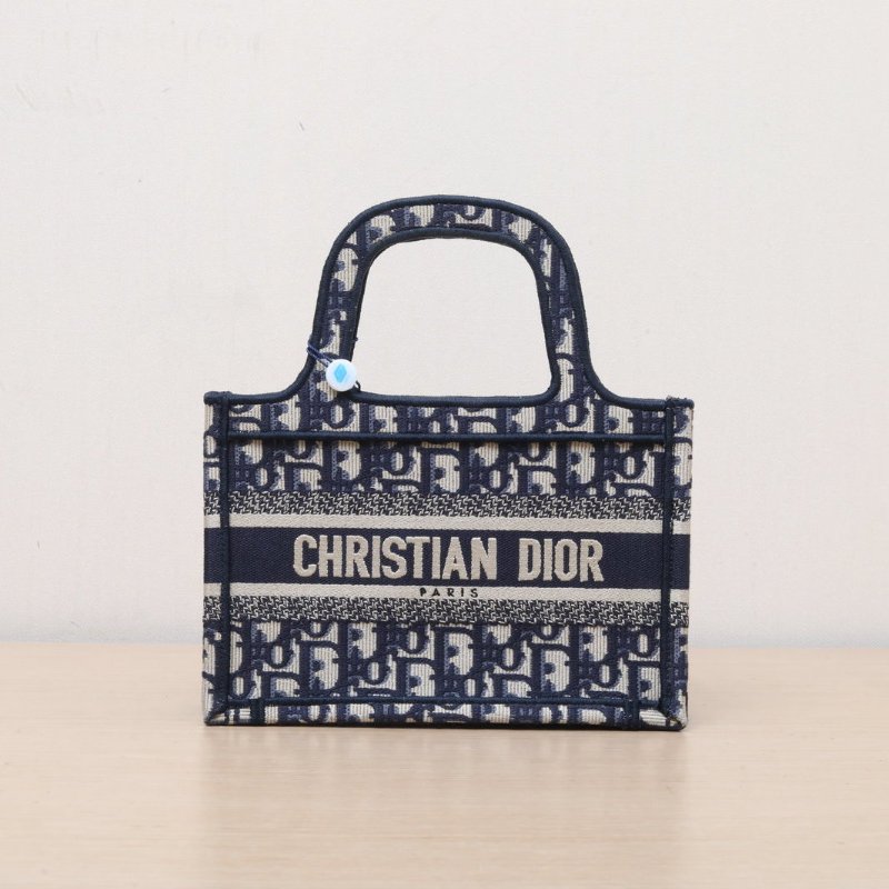 DIOR BookTote迷你21.5墨藍色帆布Oblique印花字母刺繡肩背包-1