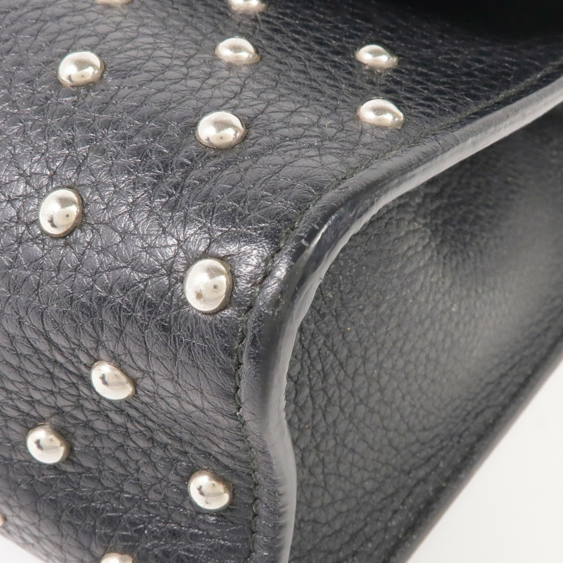 GUCCI 牛皮皮革Stud Bamboo Shoulder Bag銀扣鏈帶肩背袋-5