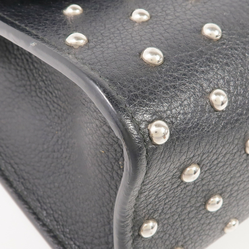 GUCCI 牛皮皮革Stud Bamboo Shoulder Bag銀扣鏈帶肩背袋-6