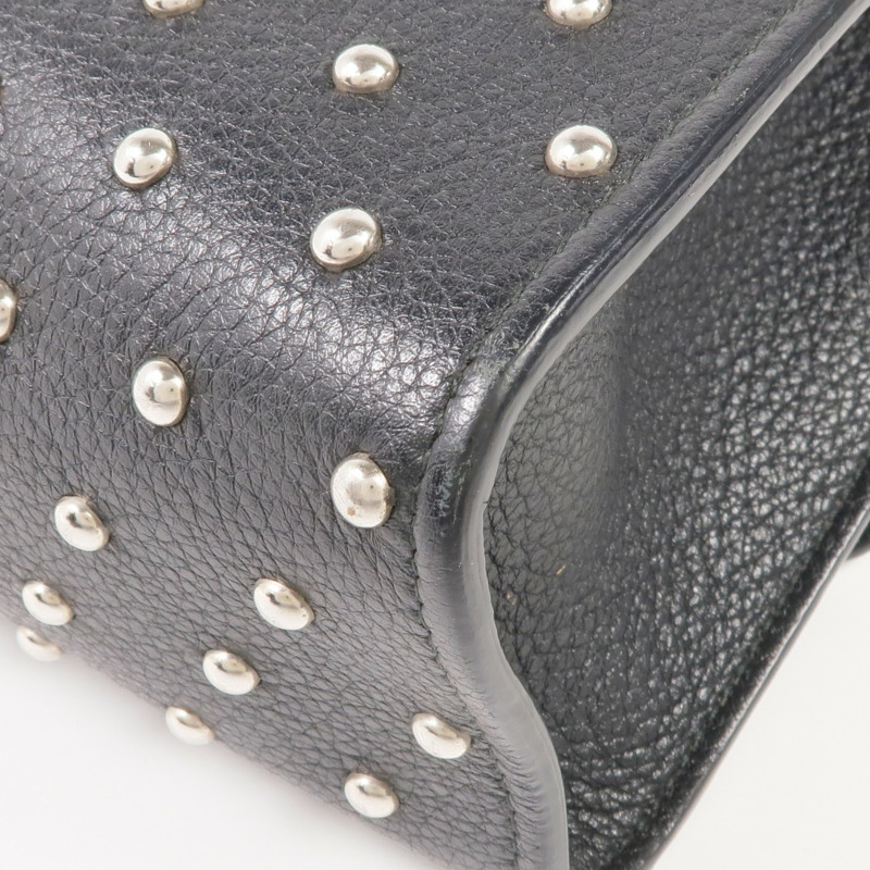 GUCCI 牛皮皮革Stud Bamboo Shoulder Bag銀扣鏈帶肩背袋-7