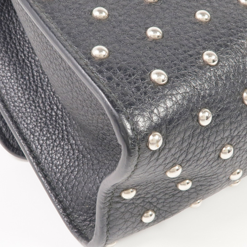 GUCCI 牛皮皮革Stud Bamboo Shoulder Bag銀扣鏈帶肩背袋-8