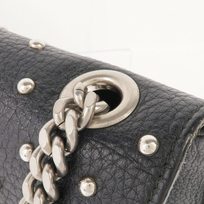 GUCCI 牛皮皮革Stud Bamboo Shoulder Bag銀扣鏈帶肩背袋-10