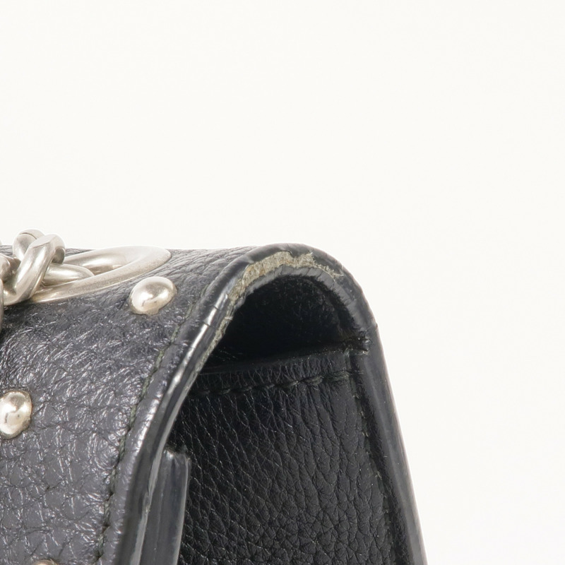 GUCCI 牛皮皮革Stud Bamboo Shoulder Bag銀扣鏈帶肩背袋-11