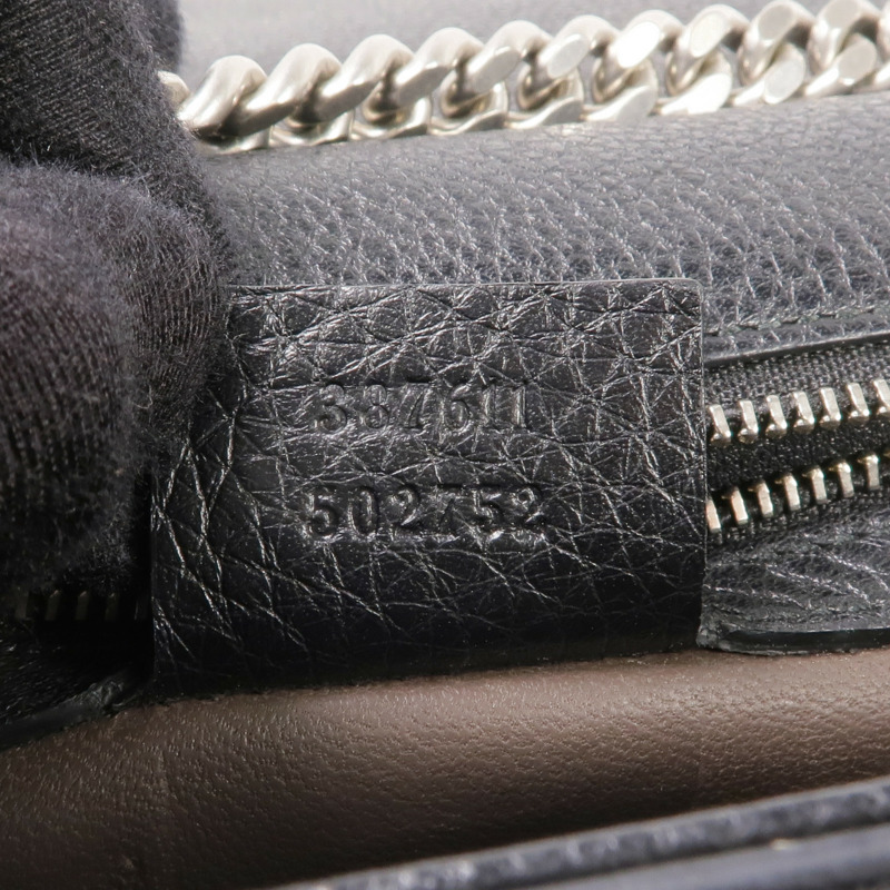 GUCCI 牛皮皮革Stud Bamboo Shoulder Bag銀扣鏈帶肩背袋-16