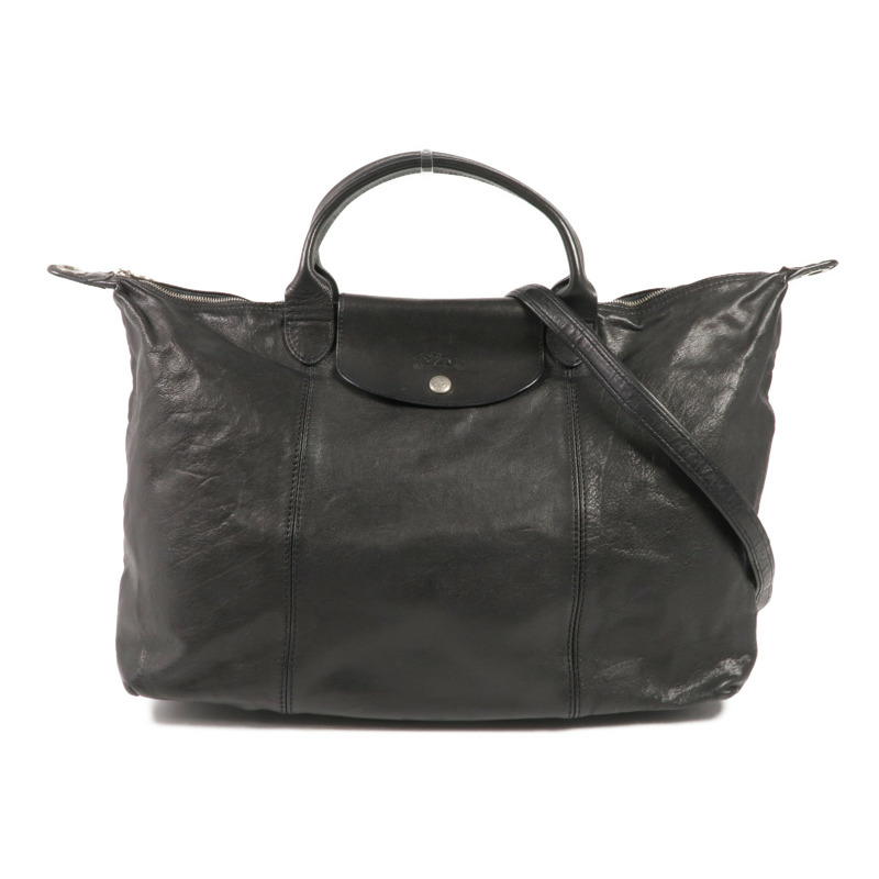 Longchamp 牛皮皮革2 Way Shoulder銀扣手挽肩背兩用袋-0