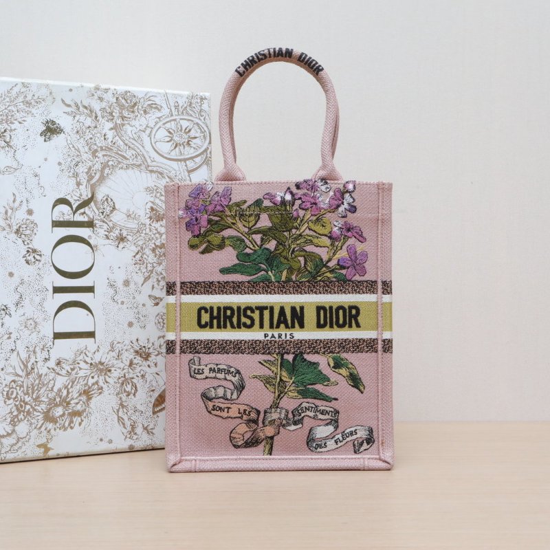 DIOR 粉色帆布無2020BookTote豎版20花卉刺繡肩背包-0