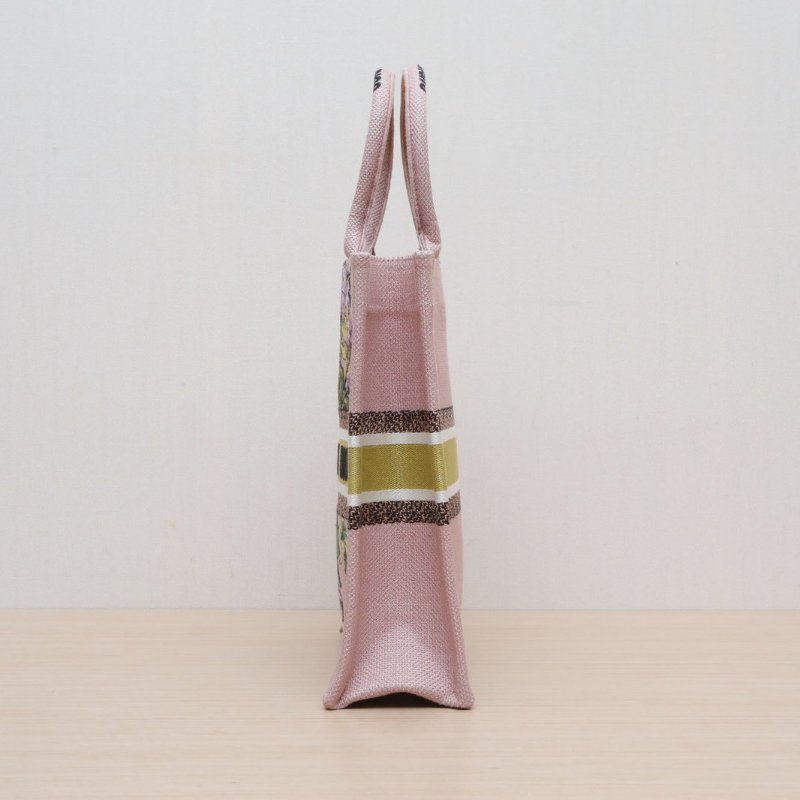 DIOR 粉色帆布無2020BookTote豎版20花卉刺繡肩背包-4