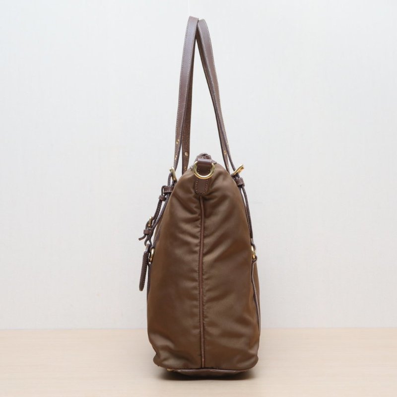 PRADA 棕色尼龍金扣降落傘手提托特包肩背包-4