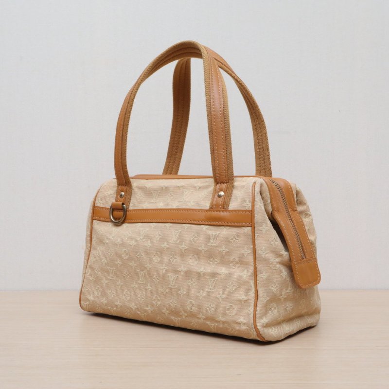 LOUIS VUITTON 黃色帆布金扣中古丹寧飯盒包手提單肩包肩背包-3