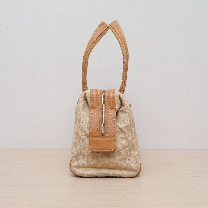 LOUIS VUITTON 黃色帆布金扣中古丹寧飯盒包手提單肩包肩背包-4