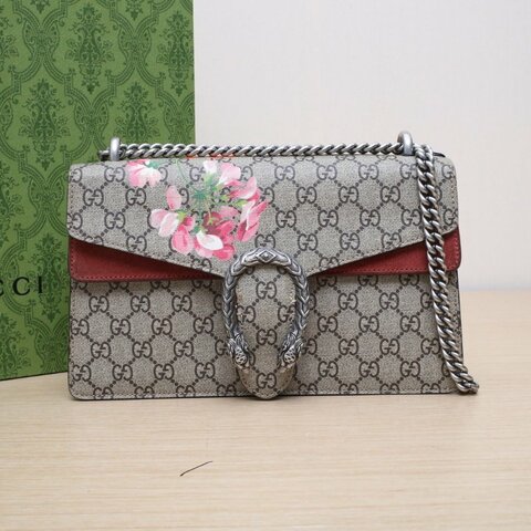 GUCCI Dionysus酒神中號28天竺葵印花老花PVC銀扣肩背包