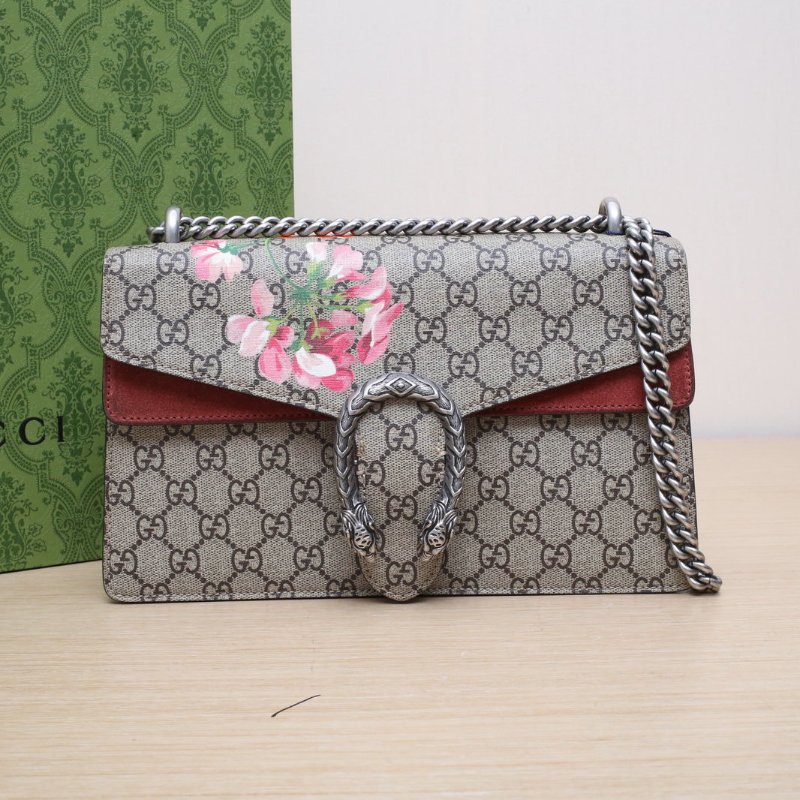 GUCCI Dionysus酒神中號28天竺葵印花老花PVC銀扣肩背包-0