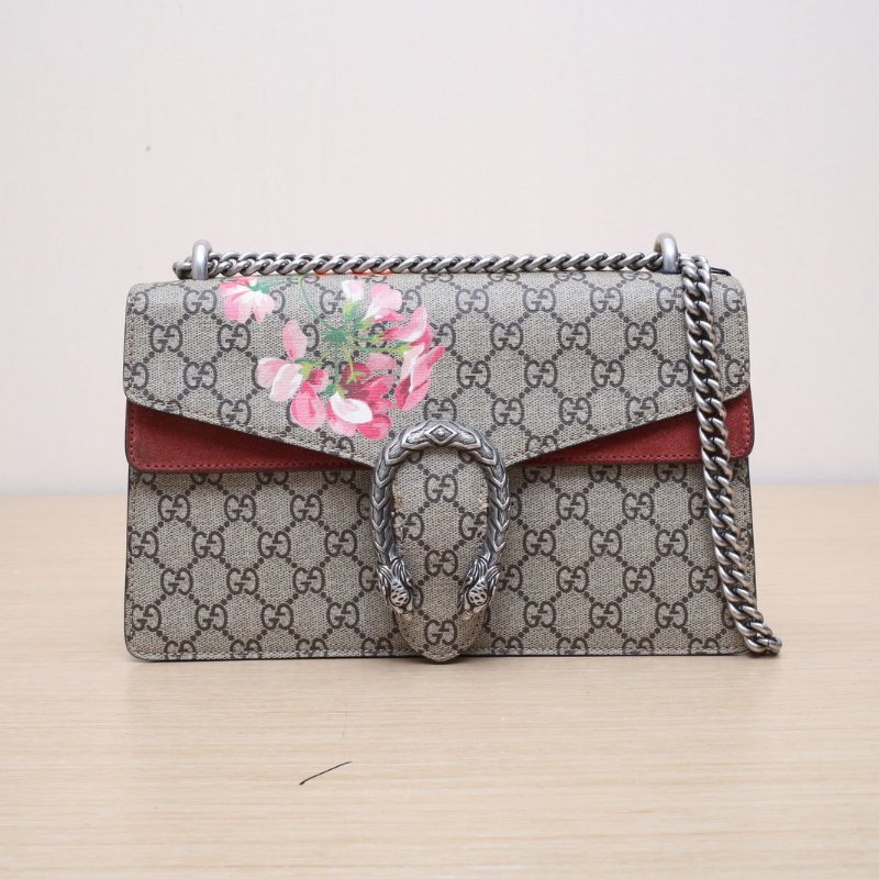 GUCCI Dionysus酒神中號28天竺葵印花老花PVC銀扣肩背包-1