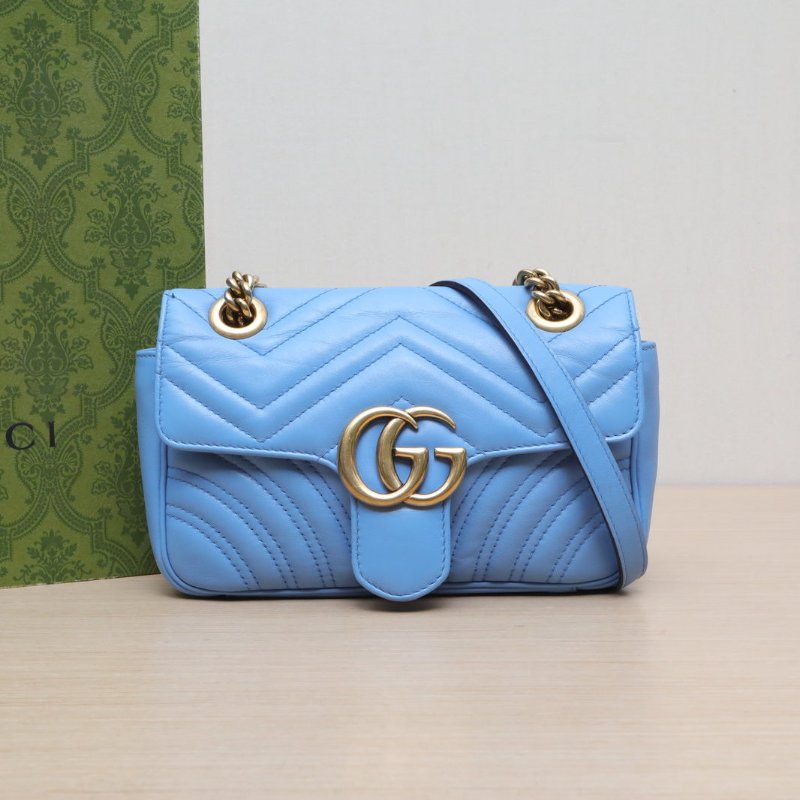 GUCCI GGMarmont肩背包Mini22藍色牛皮金扣肩背包-0
