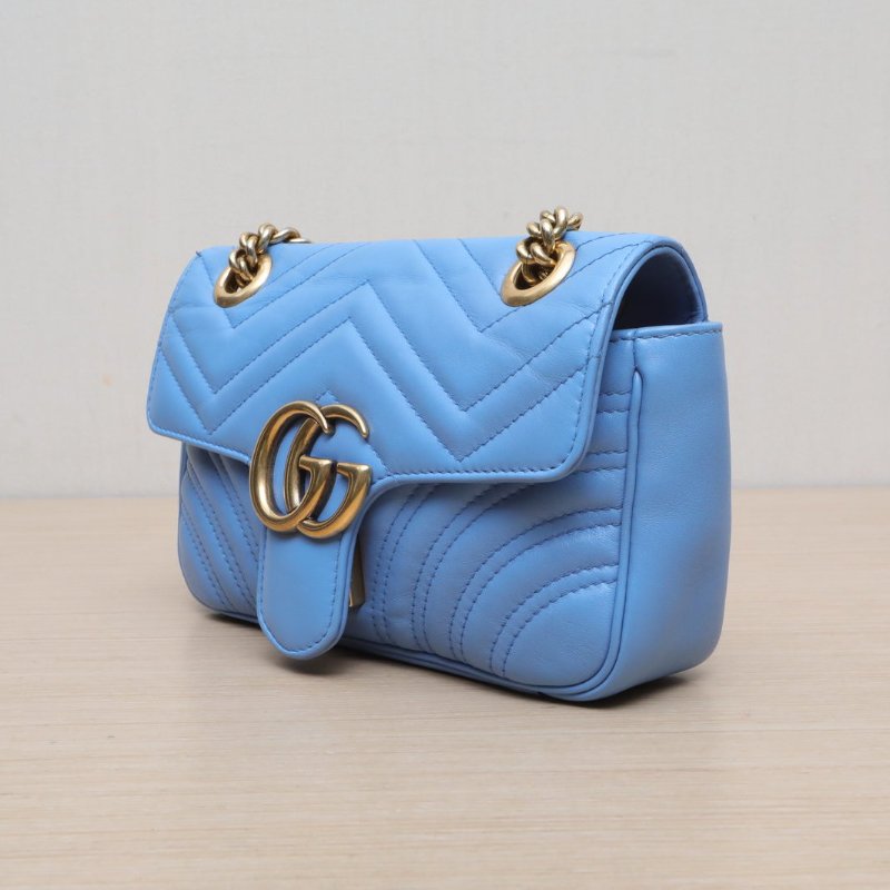 GUCCI GGMarmont肩背包Mini22藍色牛皮金扣肩背包-3