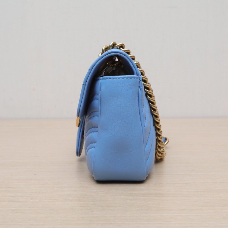 GUCCI GGMarmont肩背包Mini22藍色牛皮金扣肩背包-4