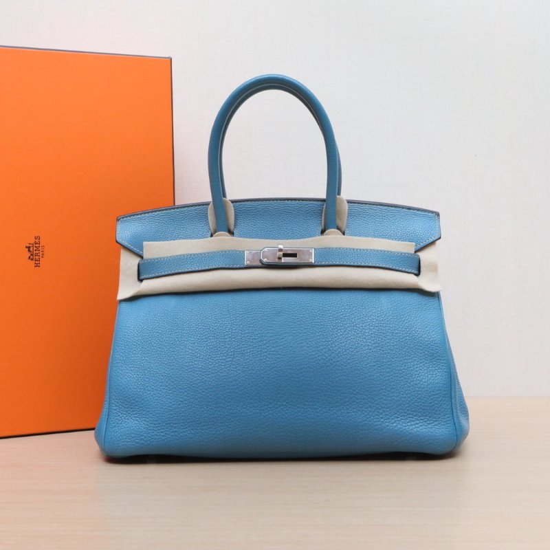 HERMES Birkin3075牛仔藍Togo皮框M銀扣肩背包-0