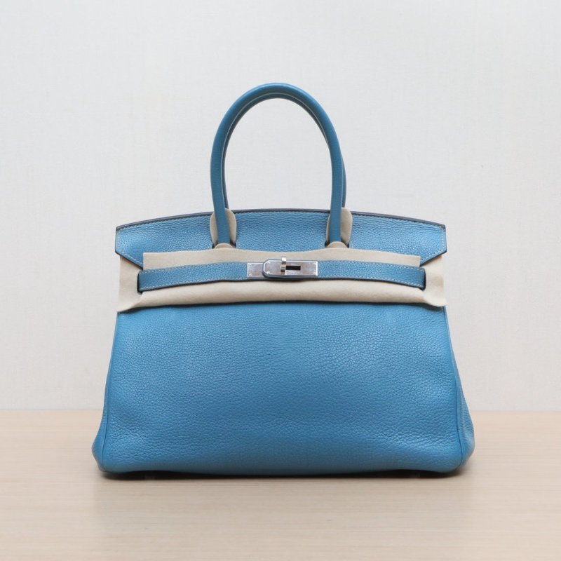 HERMES Birkin3075牛仔藍Togo皮框M銀扣肩背包-1