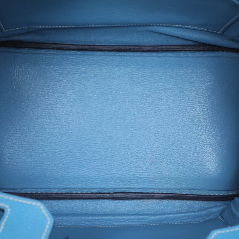 HERMES Birkin3075牛仔藍Togo皮框M銀扣肩背包-2