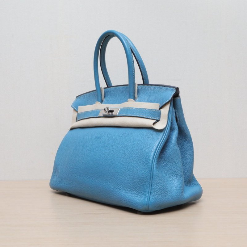 HERMES Birkin3075牛仔藍Togo皮框M銀扣肩背包-3