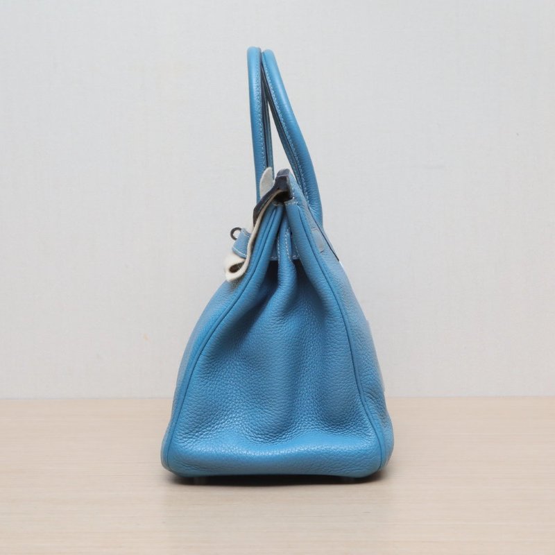 HERMES Birkin3075牛仔藍Togo皮框M銀扣肩背包-4