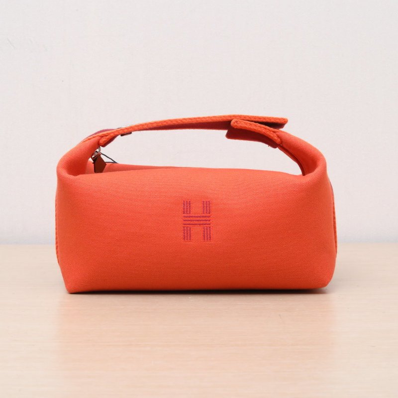 HERMES Bride-a-Brac飯盒包小號2193愛馬仕橙帆布銀扣肩背包-1