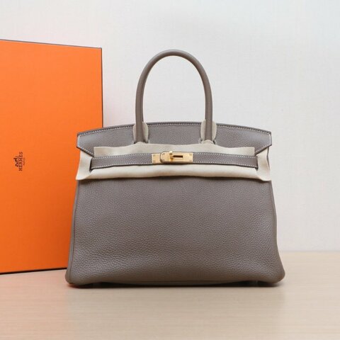 HERMES Birkin3018大象灰Togo皮Y刻金扣肩背包