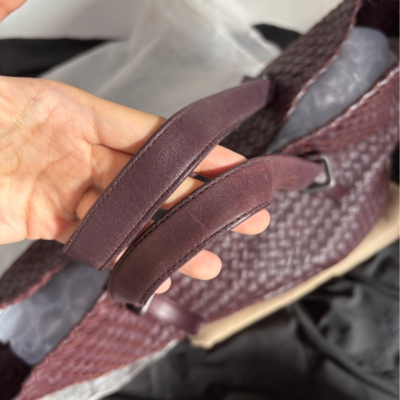 bv 酒紅色編織大號tote 手提包單肩袋-2