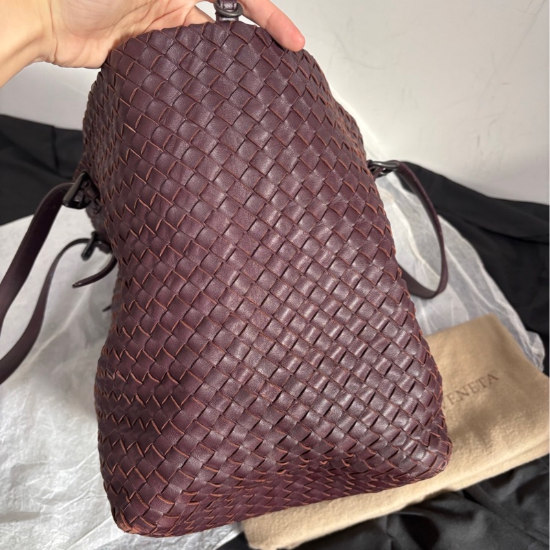 bv 酒紅色編織大號tote 手提包單肩袋-3